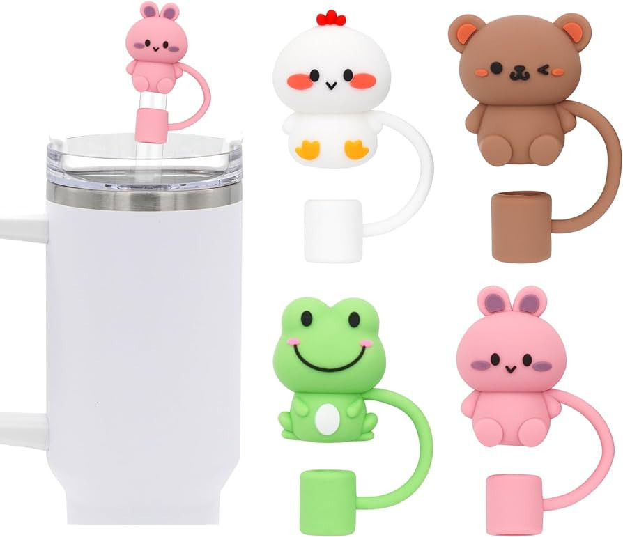 4Pcs 0.4in Diameter Cute Silicone Straw Covers Cap for Stanley Cup, Dust-Proof Drinking Straw Reu... | Amazon (US)