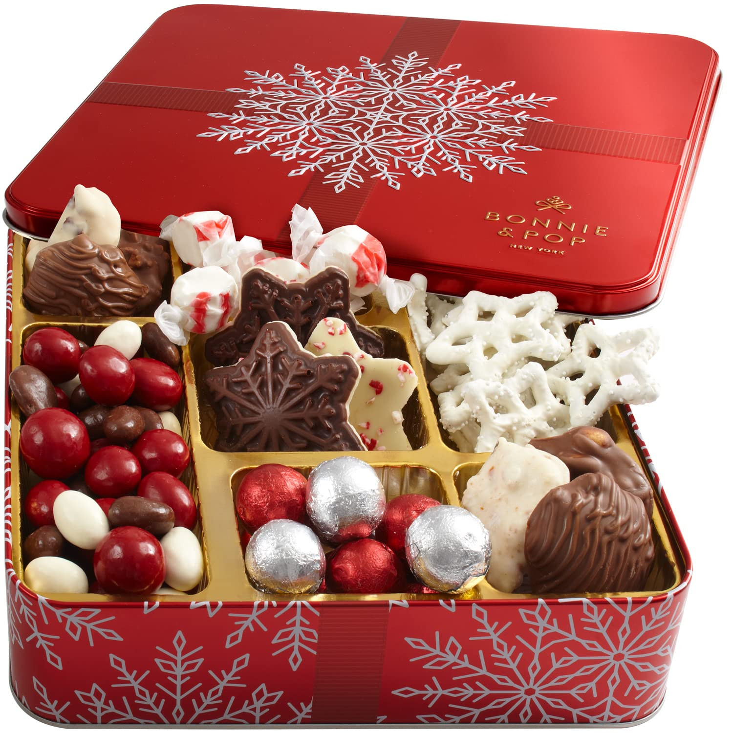 Bonnie and Pop's Holiday Tin- with Assorted Christmas Chocolate, Nuts, Bark, Truffles – Festive... | Amazon (US)