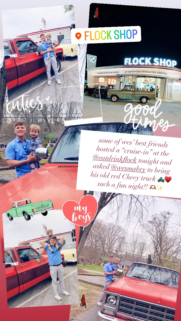 some of wes’ best friends hosted a “cruise-in” at the @eatdrinkflock tonight and asked @wesmabry to bring his old red Chevy truck 🛻♥️ such a fun night!! 🫶🏽✨

#LTKSeasonal #LTKbaby #LTKfamily