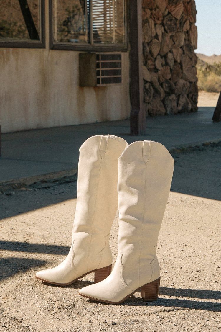 Ramona White Pointed-Toe Knee-High Western Boots | Lulus