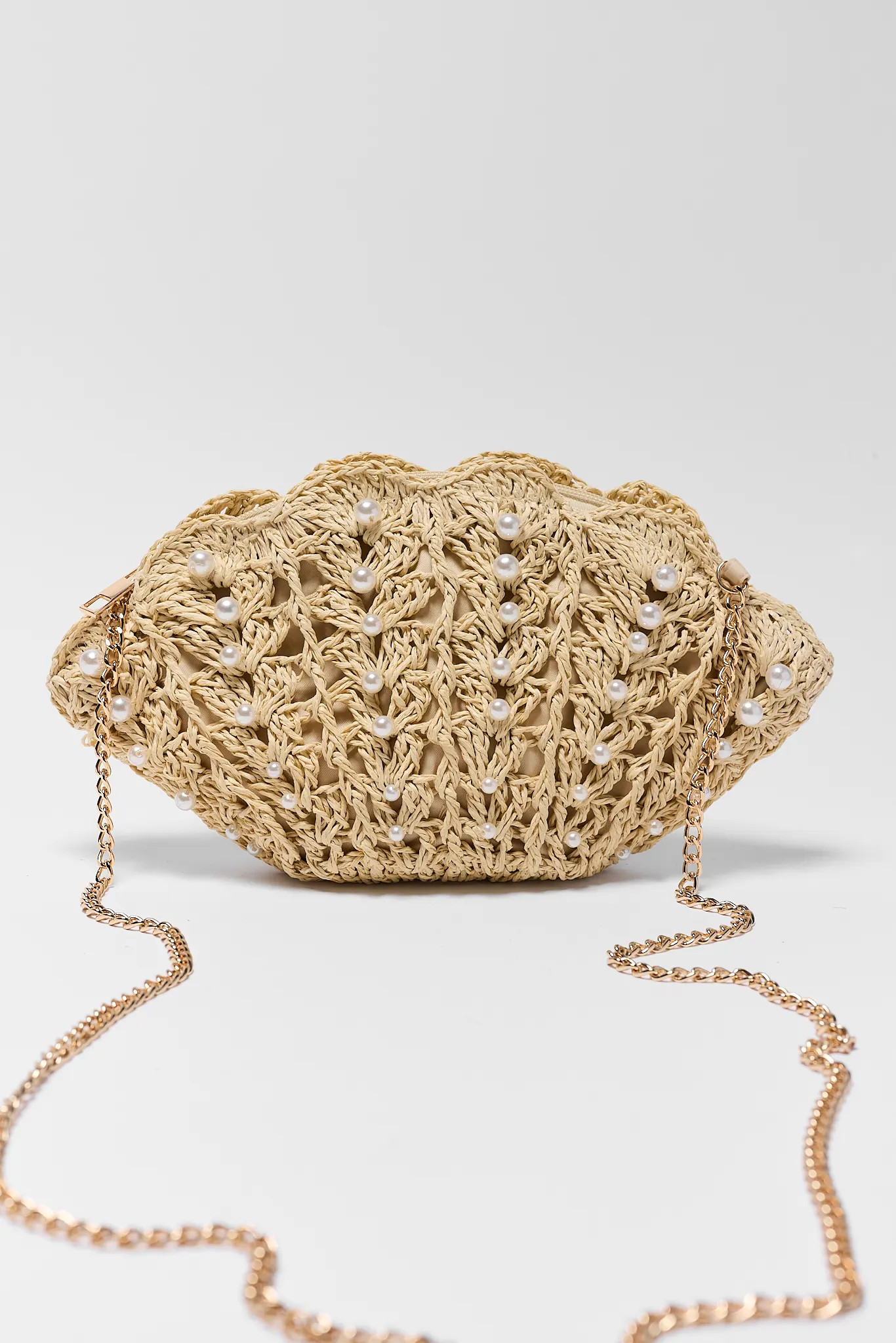 Tan Woven Pearl Shell Bag | Avara