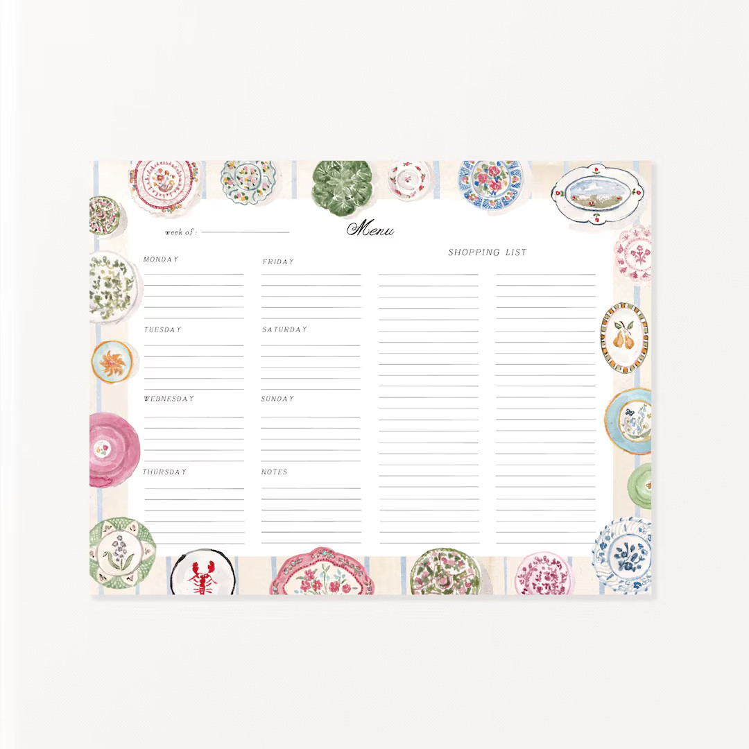 Menu Planning Notepad With Grocery List - Plate Wall, Chintzy Kitchen Menu Planner, Granny Chic, ... | Etsy (US)