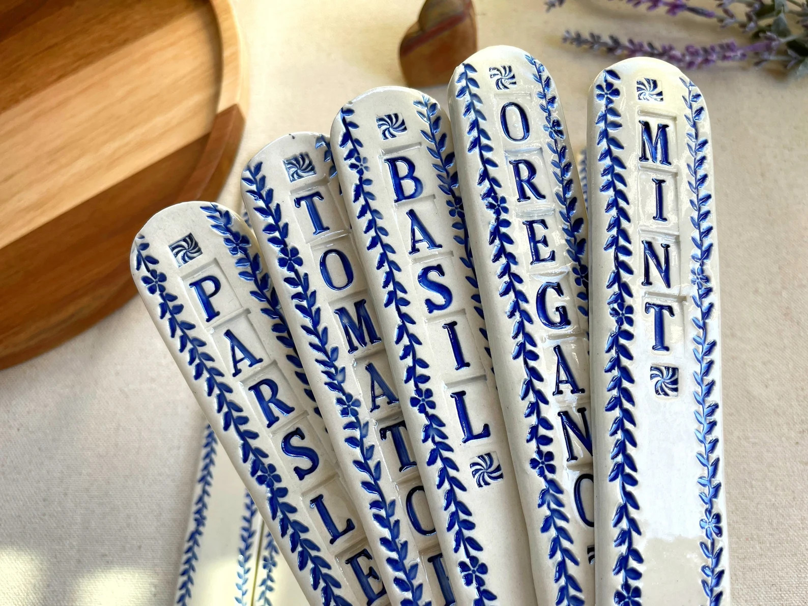 Blue and White Large Garden Plant Markers, Oversized Ceramic Plant Tags, Gardening Gift - Etsy | Etsy (US)