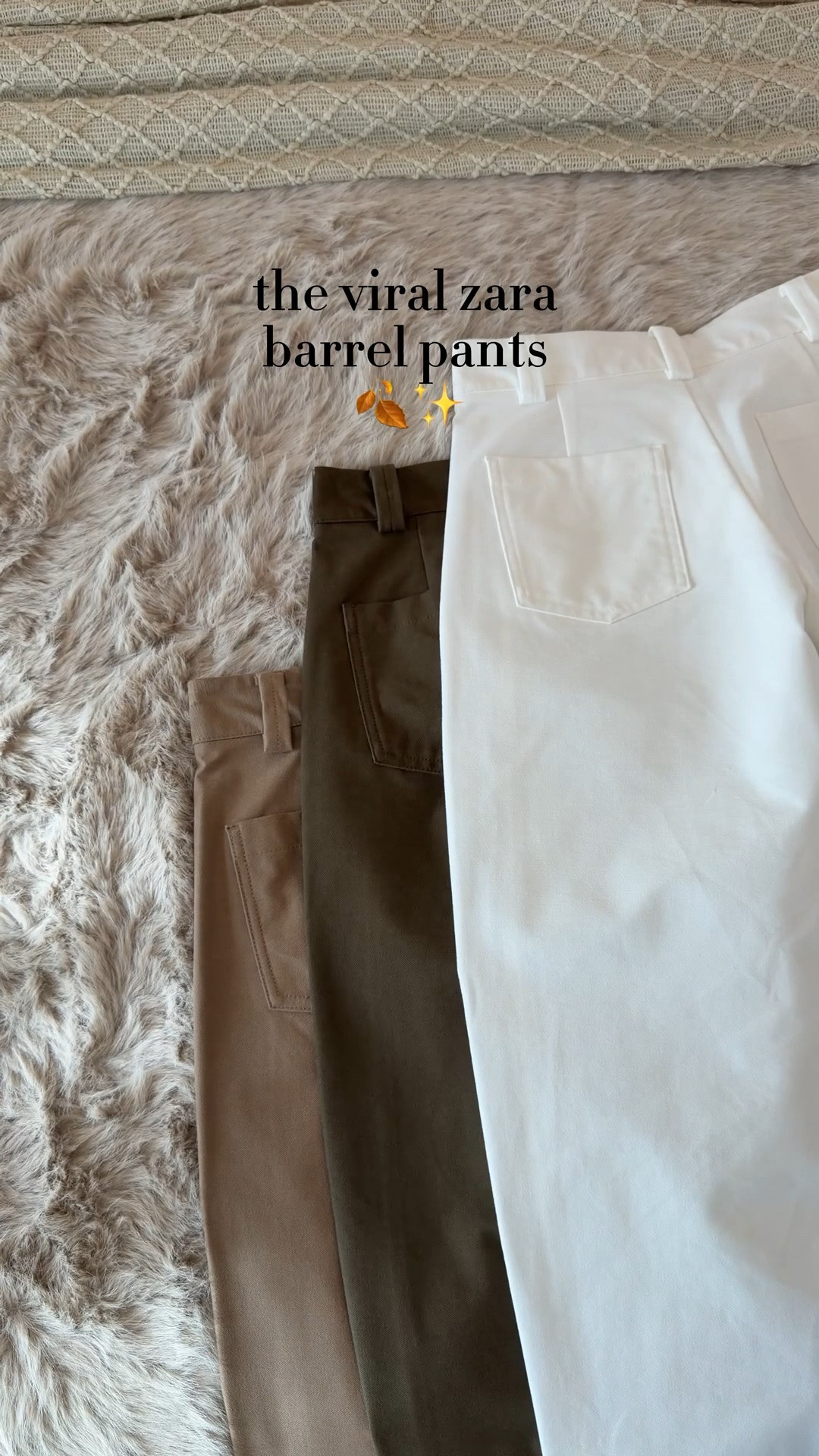 the viral zara barrel pants 🍂✨ 
these are the perfect pants for autumn - they have such a nice shape, they are comfortable and have the perfect length to wear all the cute autumn flats with them👏🏻 
I’m wearing size XS in all the pants and size S in all the tops/shirts ☁️ the bomber jacket is in size XS. Shoes are true to size. I’m 1,70m tall for reference 🫶🏻