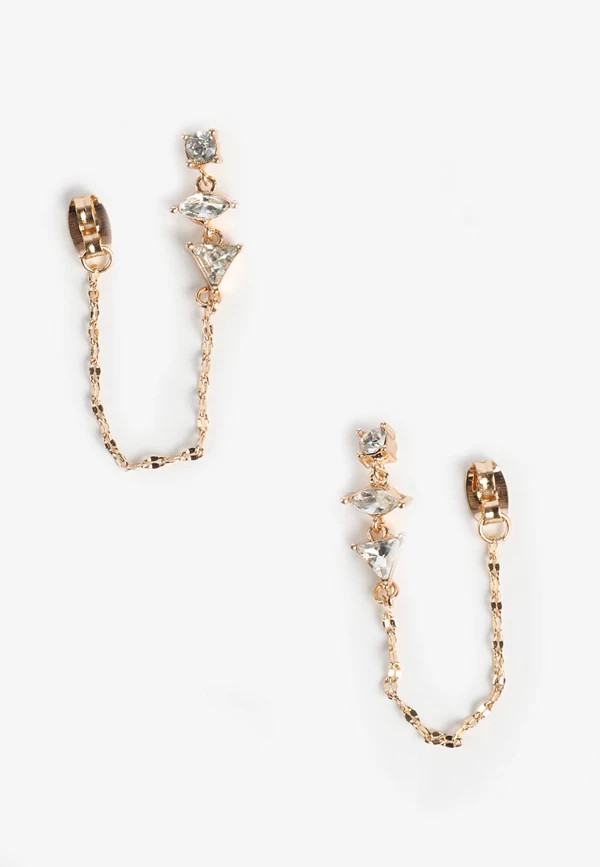 3 Stone Front Back Drop Earrings | Maurices