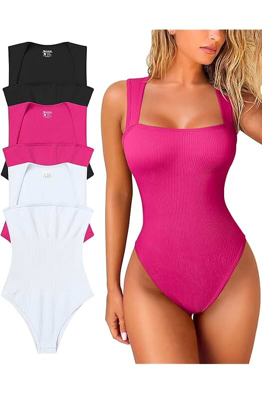 OQQ Bodysuits Square Neck Tank Tops Bodysuits | Amazon (US)