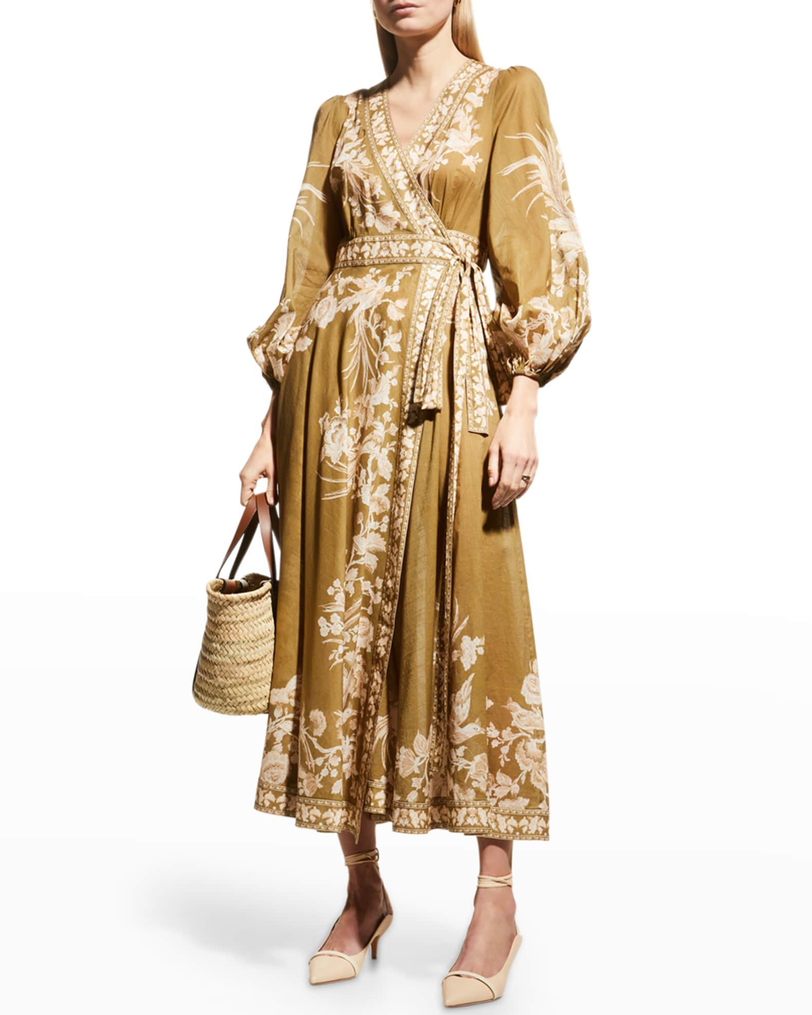 Zimmermann Anneke Floral Wrap Midi Dress | Neiman Marcus