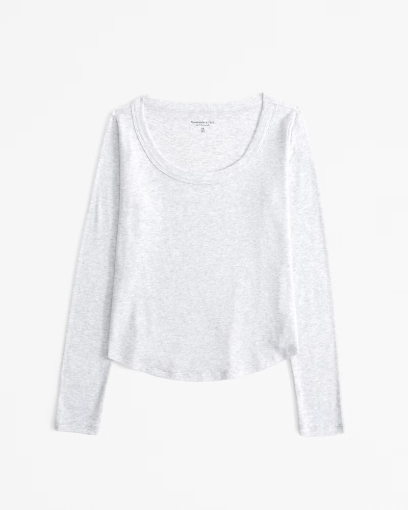 Long-Sleeve Cozy Lounge Knit Tuckable Scoopneck Tee | Abercrombie & Fitch (US)
