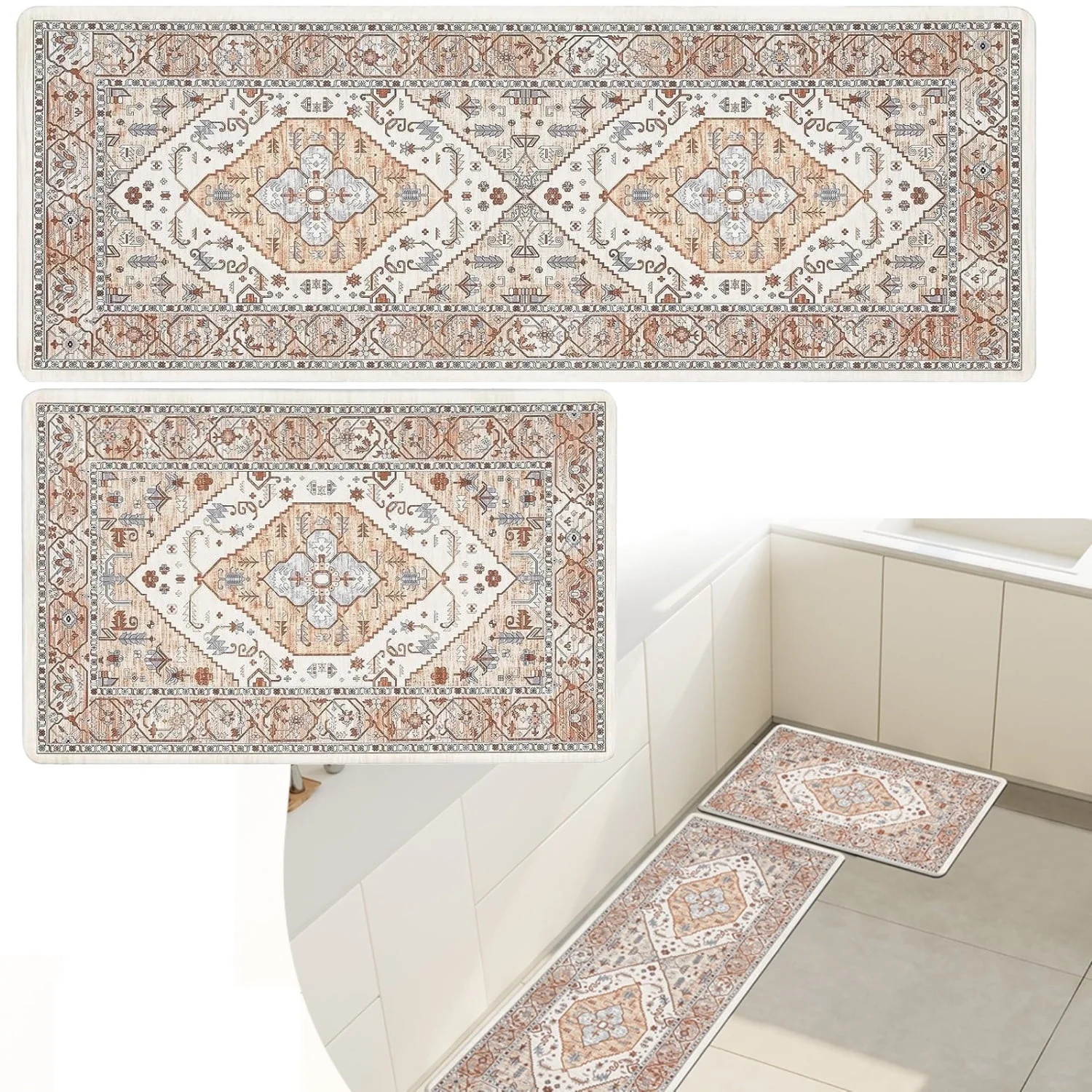 Anti Fatigue Kitchen Rug Set 2, Yamaziot Boho Memory Foam Kitchen Mat for Floor, Cushioned Non Sl... | Walmart (US)