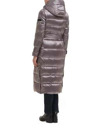 Women's Belted Hooded Down Puffer Coat | Macy's