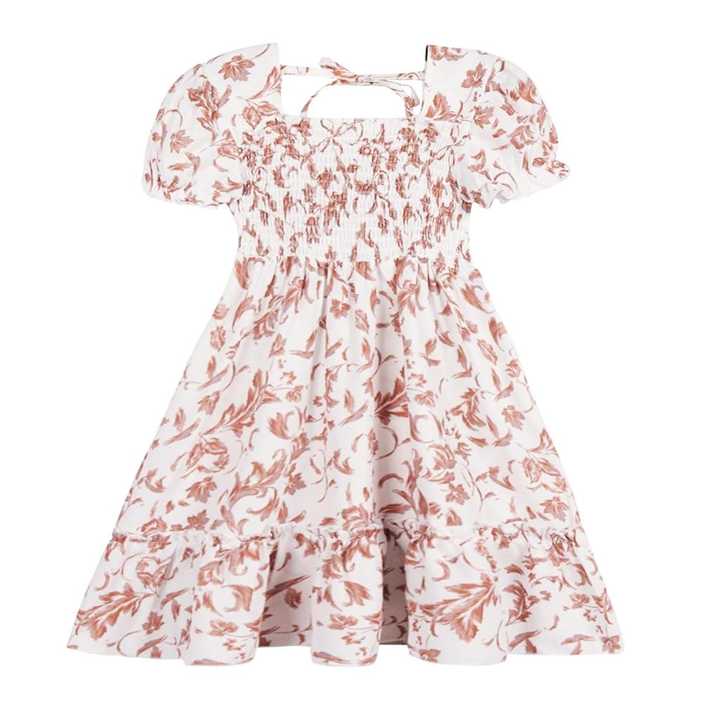 Toddler Girls Floral Dress Square Neck Puff Sleeve A-Line Smocked Dress with Bag Toddler Girls Su... | Amazon (US)