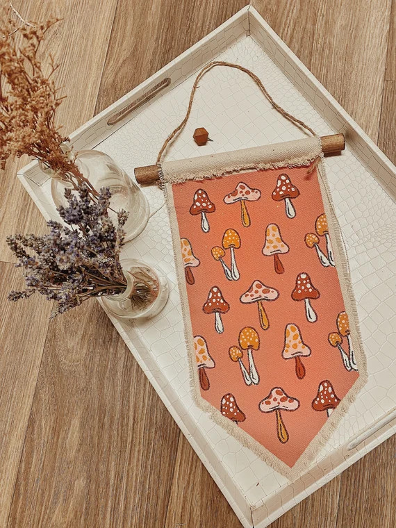 Shroomies Wall Tapestry | hippie daze groovy retro illustration mini fungi whimsical mushroom vsc... | Etsy (US)