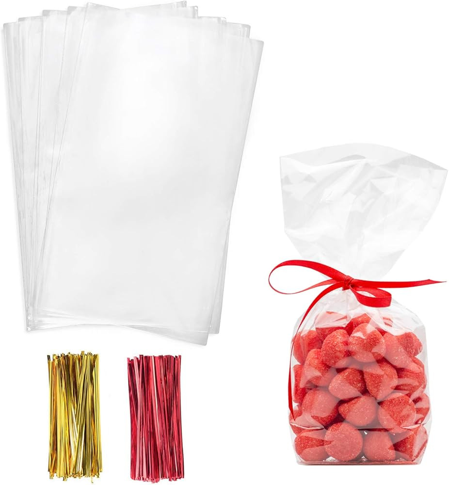 Morepack Cello Cellophane Treat Bags,6x12 Inches Cellophane Bags 200 Pcs with Twist Ties Plastic ... | Amazon (US)