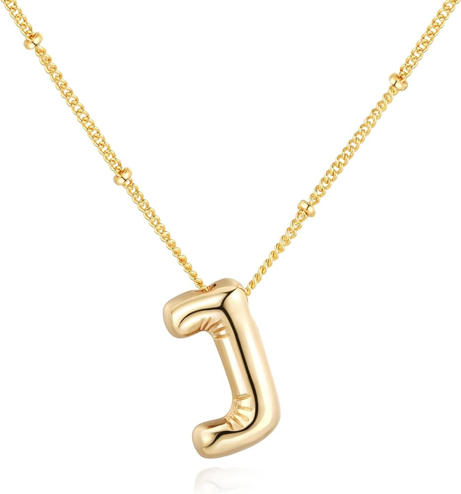 Bubble Letter Necklace Balloon Initial Necklaces for Women Girls Dainty Alphabet Pendant 14K Gold... | Amazon (US)