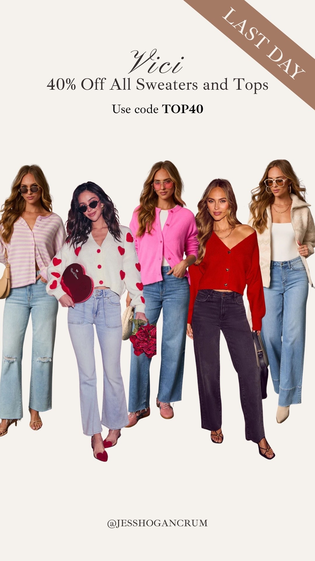 vici is doing 40% off all tops and sweaters today with code TOP40

on sale, deal of the day, affordable fashion, vici, valentine’s day, vday, date night, class party, pink and red, winter fashion 

#LTKFindsUnder50 #LTKSeasonal #LTKSaleAlert