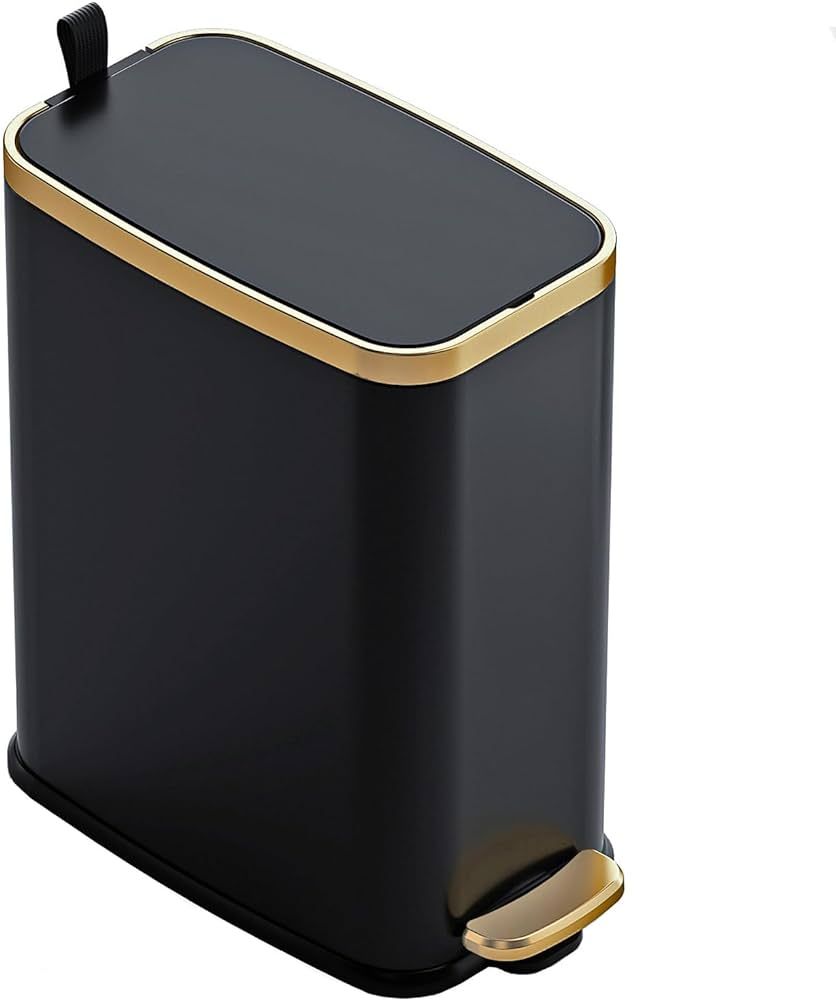 Small Bathroom Trash Can with Lid Soft Close-5L/1.3 Gal Slim Garbage Can-Metal Step Wastebasket-R... | Amazon (US)