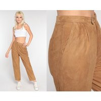 80S Suede Pants Brown Leather Straight Leg Boho Western High Waisted 1980S Trousers Vintage Bohemian Waist Small S | Etsy (US)