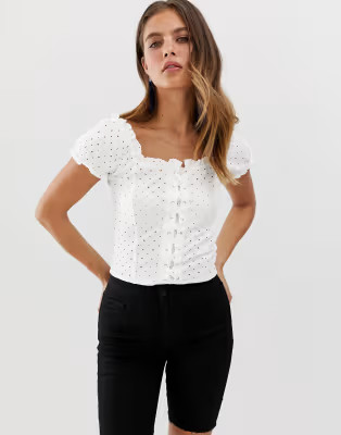 New Look broderie lattice front top in white | ASOS US