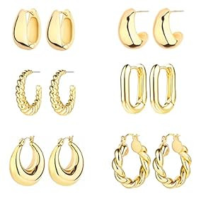 6 Pairs 14K Gold Hoop Earrings... | Amazon (US)
