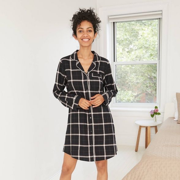 Women's Plaid Perfectly Cozy Flannel Long Sleeve Notch Collar Nightgown - Stars Above™ | Target