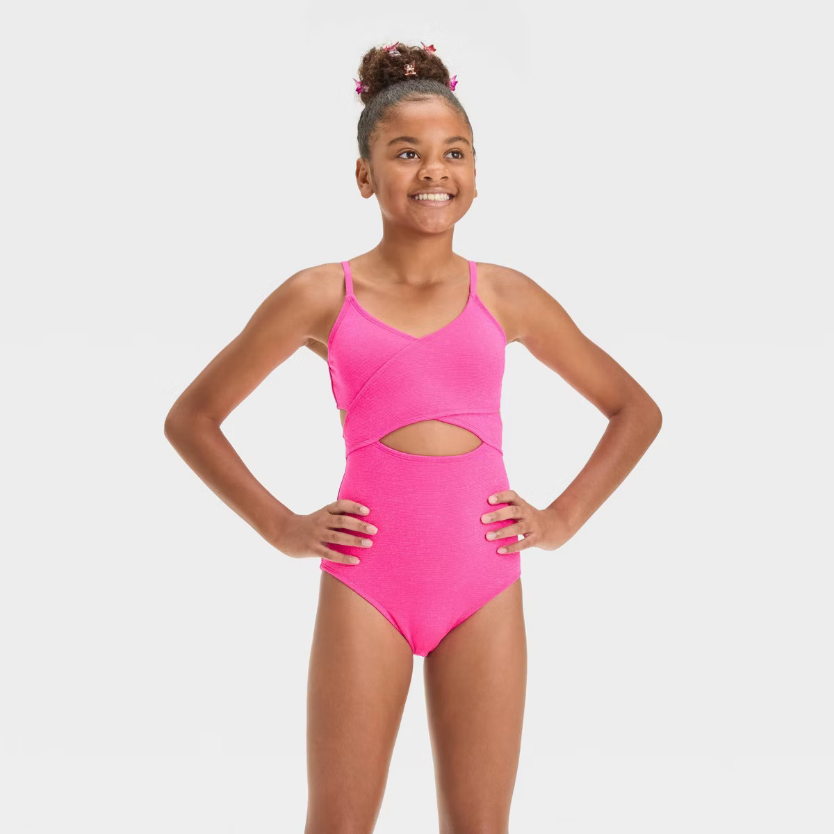 Girls' Solid Sea Life One Piece Swimsuit - art Class™ Pink | Target
