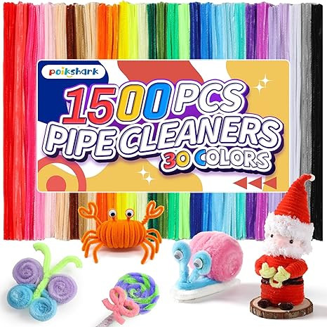 POIKSHARK 1500 PCS 30 Colors Quality Pipe Cleaners Bulk, Thick Pipe Cleaners Craft for DIY Craft ... | Amazon (US)