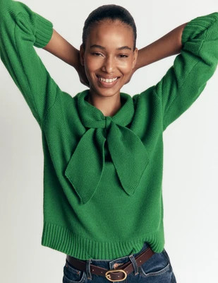 Boden Women's Lydia Tie Neck Knitted Sweater in Green | Size Small | Boden (US)