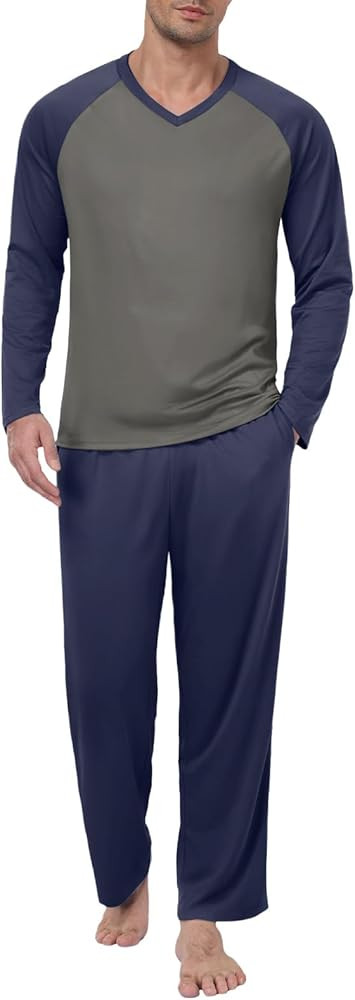 Feiersi Men's Pajama Set Soft Long Sleeve Pjs Sets Lightweight V-neck Cmfy Loungewear Shirts With... | Amazon (US)