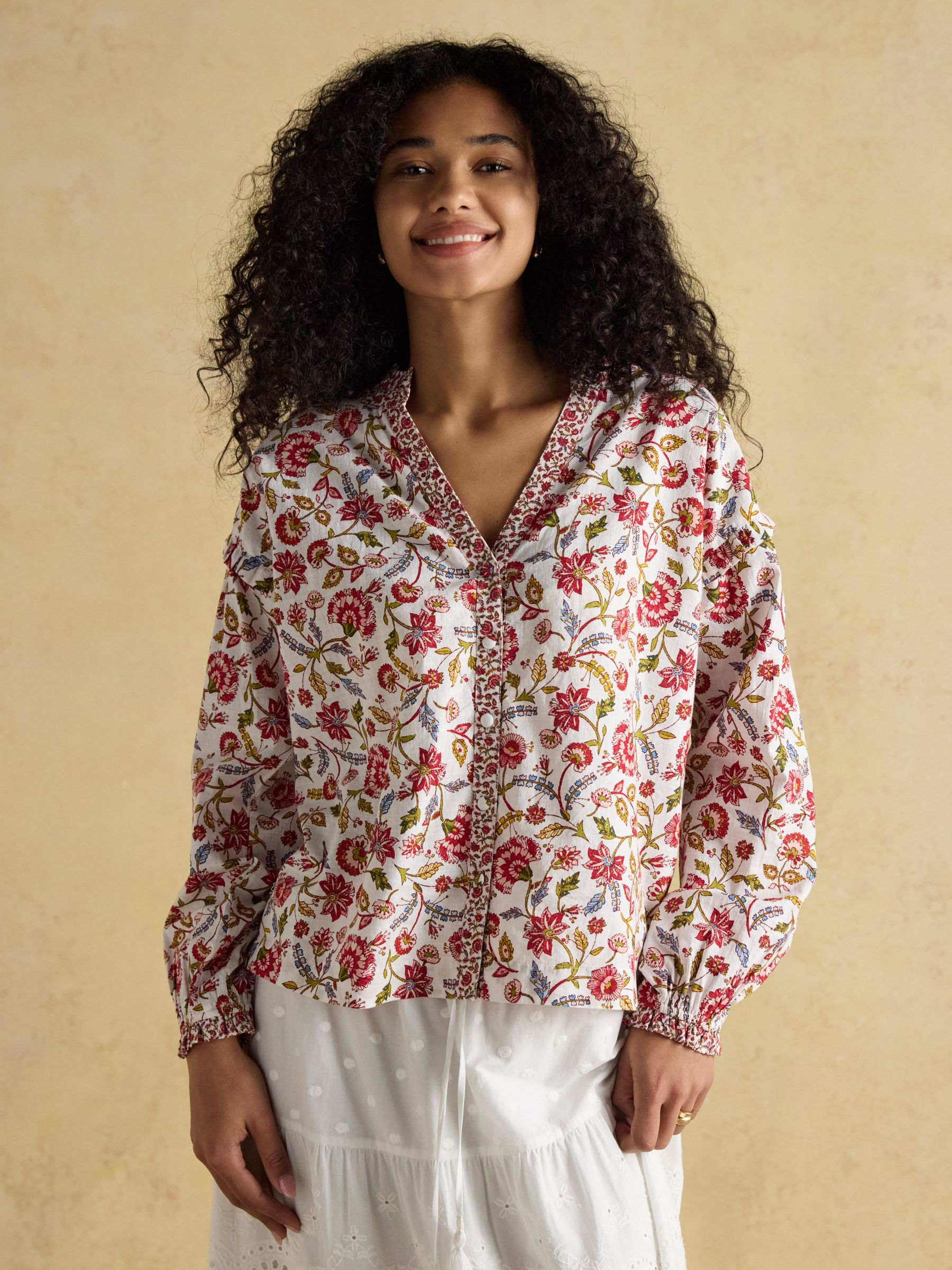 Eloise Provence Floral Button Down Cotton Blouse | Joules | Joules