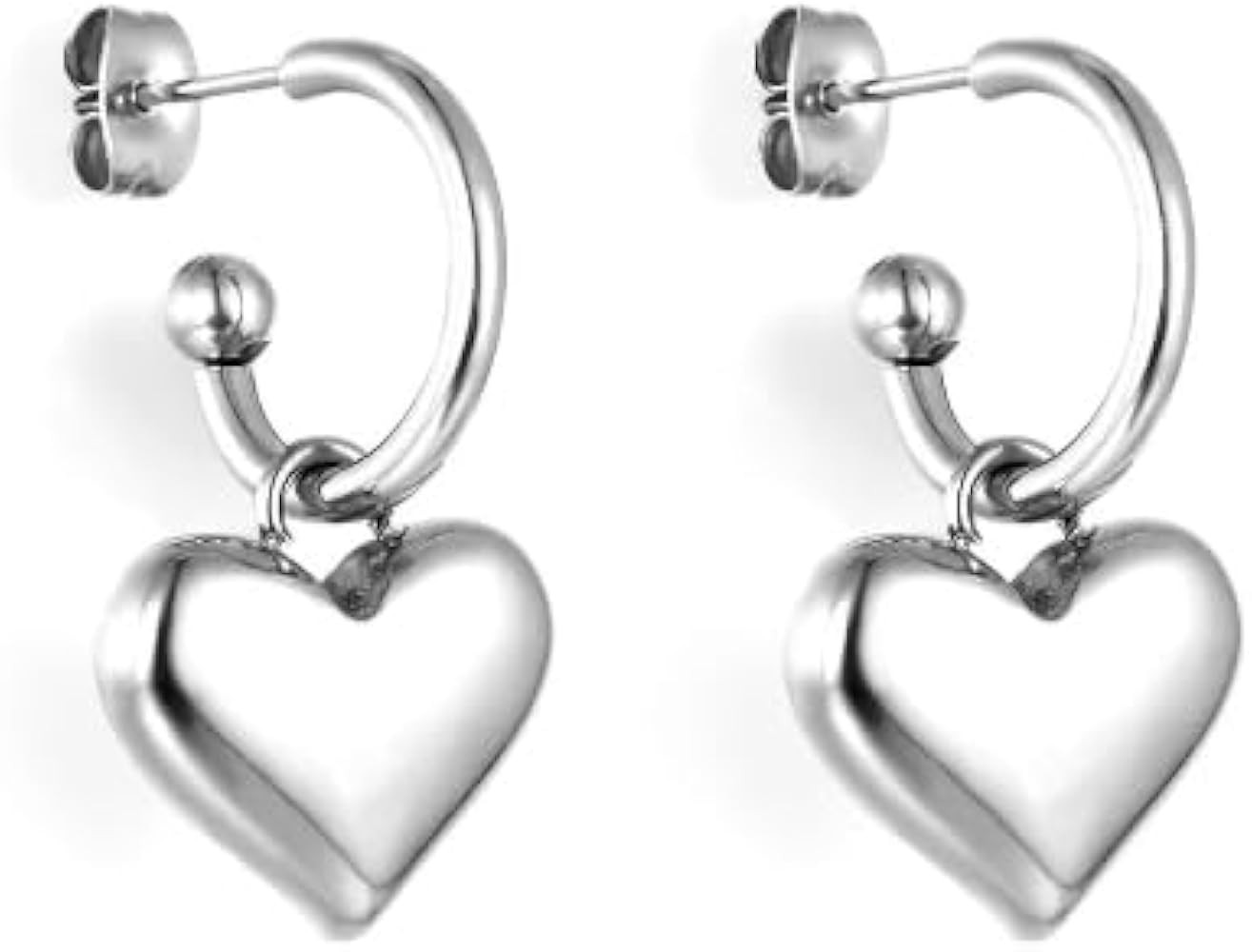 18K Gold Plated Heart Dangle Drop Gold/Silver Huggie Hoop Earrings Hypoallergenic 316L Stainless ... | Amazon (US)