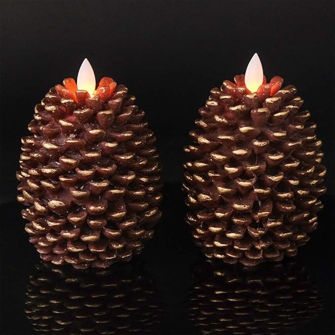 Wondise Flameless Candles with Timer, Battery Operated Moving Wick Real Wax Pine Cone Candles for... | Amazon (US)