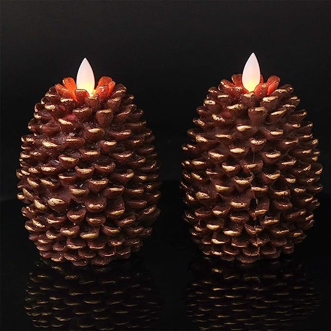 Wondise Flameless Candles with Timer, Battery Operated Moving Wick Real Wax Pine Cone Candles for... | Amazon (US)