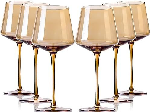 comfit Amber Wine Glasses Set Of 6 - Crystal Colorful Wine Glasses With Long Stem and Thin Rim,Mo... | Amazon (US)