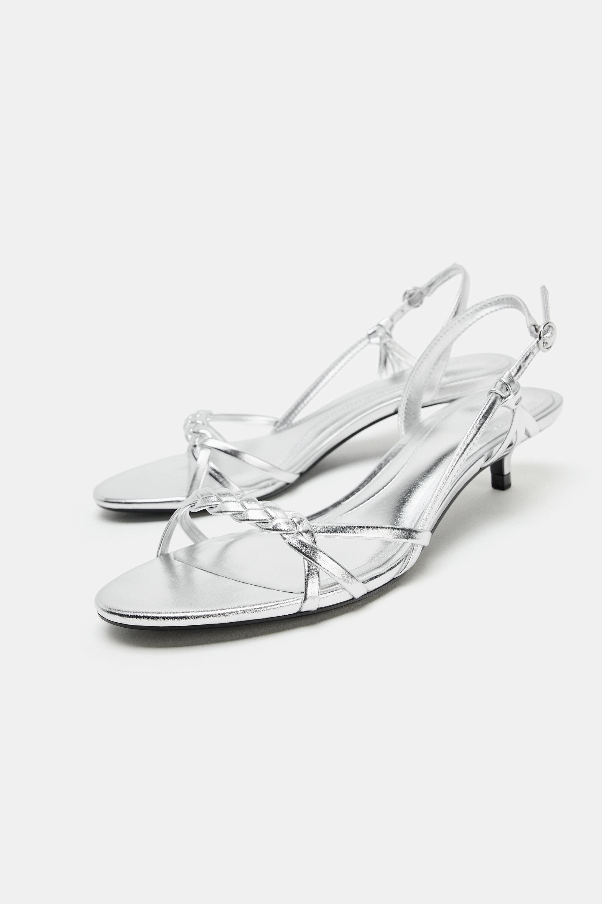 METALLIC KITTEN HEEL SANDALS | Zara US