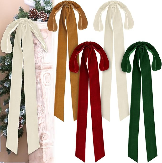 23.6 x 8.7 Inches Large Velvet Christmas Staircase Wreath Bows Rustic Crafts Velvet Bows for Chri... | Amazon (US)