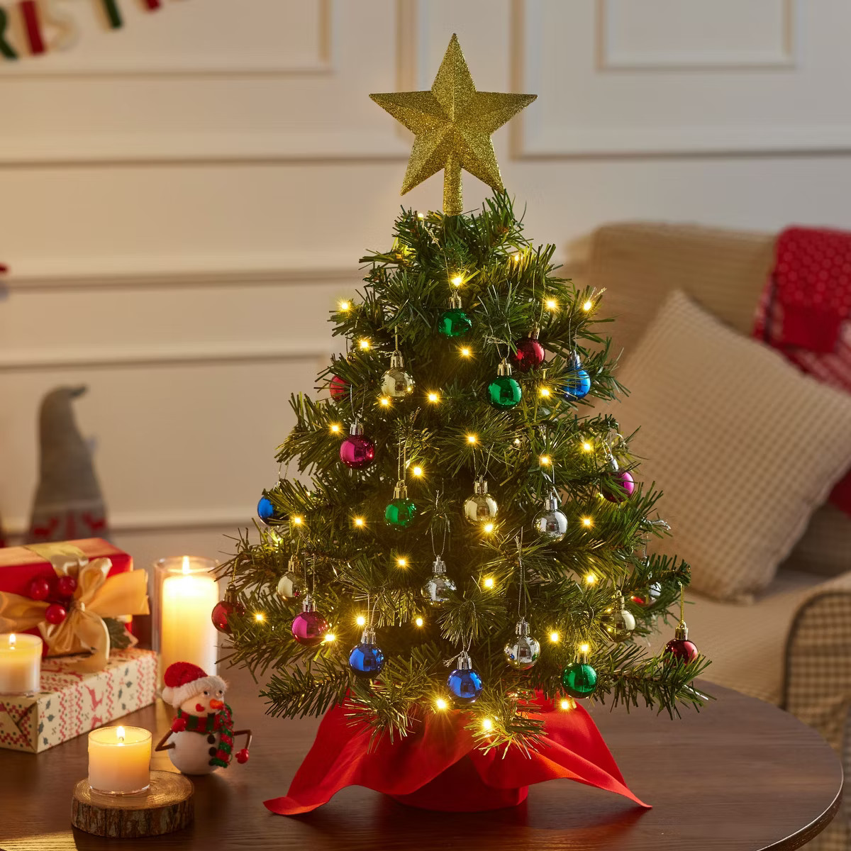 Joyfy Tabletop Christmas Tree 24 Inch Mini Artificial Christmas Tree with 50 LED String Lights, S... | Target