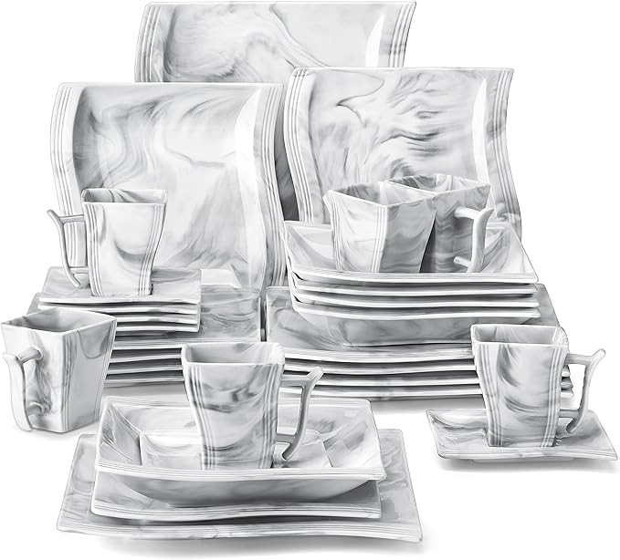 MALACASA Plates and Bowls Sets, 30 Piece Porcelain Dinnerware Sets for 6, Square Dinnerware Set w... | Amazon (US)