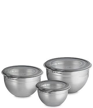 Le Creuset Stainless Steel Mixing Bowls With Glass Lids Set Of 3 - Silver | Dillard's