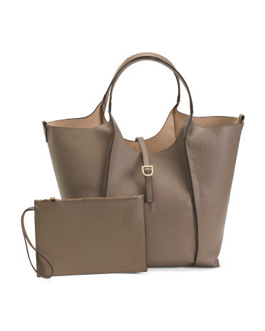 Leather Tote With Inside Pouch, Leather/Gold | TJ Maxx