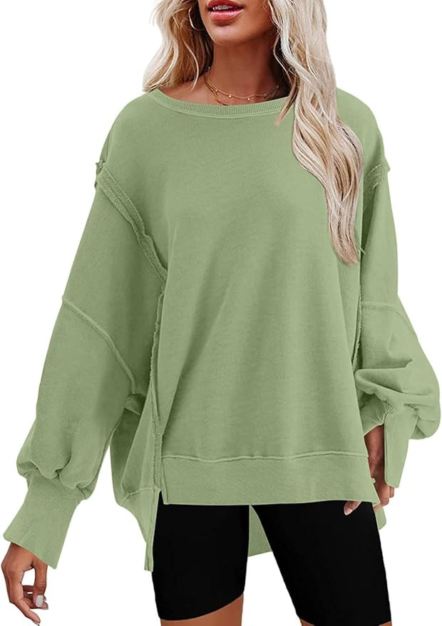 SHEWIN Womens Oversized Reverse Seam Sweatshirt Casual Long Sleeve Pullover Tops Lightweight Loos... | Amazon (US)