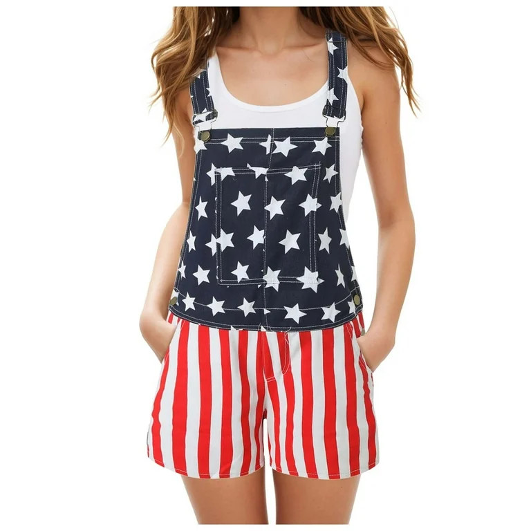 TTUHYWXI Women's USA Flag Printed Overalls Shorts Romper, 2025 Summer 4th of July Festival Jumpsu... | Walmart (US)