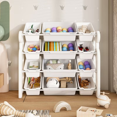 ORRD Modern Grey White Toy Storage Organizer with 12 Bins, HDPE Kids Furniture Shelf & Cabinet Unit for Playroom, Nursery, Bedroom, Living Room | Target