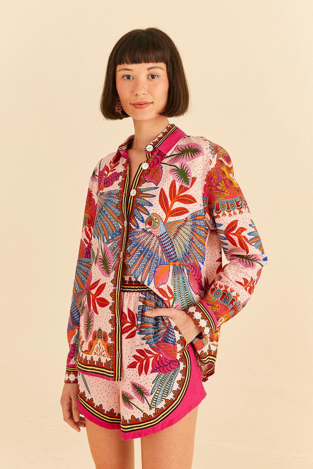 Pink Macaw Scarf Shorts | FarmRio (US)