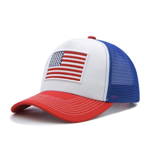 Wodeal American Flag Trucker Hat, 4th of July Hats, Adjustable Snapback Mesh USA Flag Baseball Cap, for Men Women Red | Amazon (US)