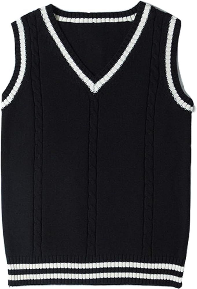 Gihuo Women's V Neck Sweater Vest Uniform Cable Knit Sleeveless Sweater | Amazon (US)
