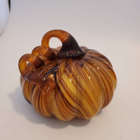 Vintage Pumpkin brown and butterscotch orange hand blown glass sculpture Halloween fall Thanksgiv... | Etsy (US)