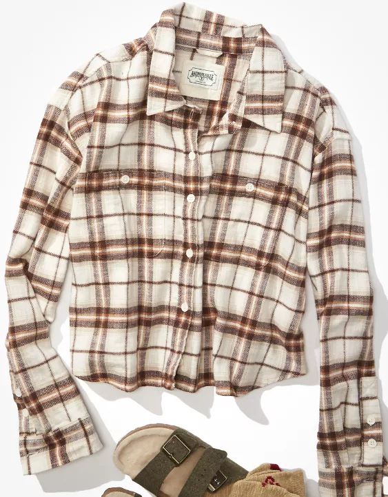 AE Cozy Cropped Flannel Shirt | American Eagle Outfitters (US & CA)