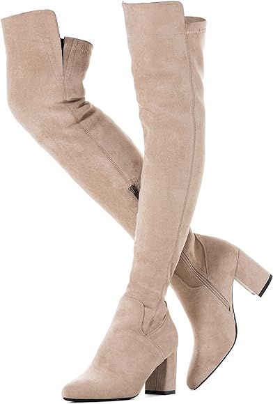 N.N.G Women Over the Knee Boots Thigh High Suede Black Block Low 2 Inch Heel Chunky Above Knee Wi... | Amazon (US)