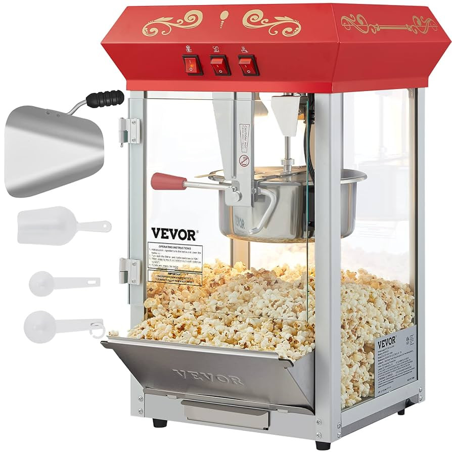 VEVOR Commercial Popcorn Machine, 8 Oz Kettle, 850 W Countertop Popcorn Maker for 48 Cups per Bat... | Amazon (US)