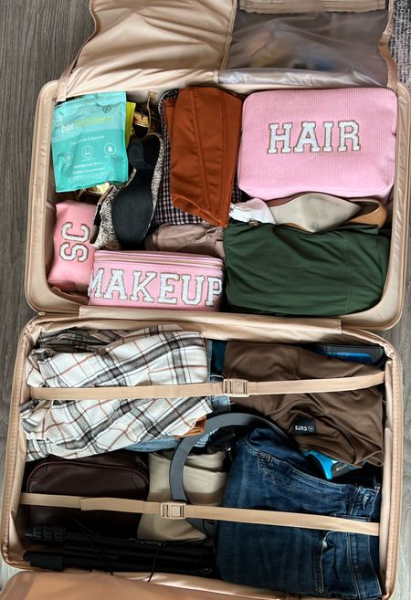 A look inside my suitcase for the weekend including corduroy cosmetic bags with lining that are easy to wipe clean, Lunya machine washable silk pjs, clothes, shoes, and more. Use code sarahrose10 for 10% off your Kenz Kustomz orders for yourself or to gift this season  

#LTKfamily #LTKtravel #LTKbeauty